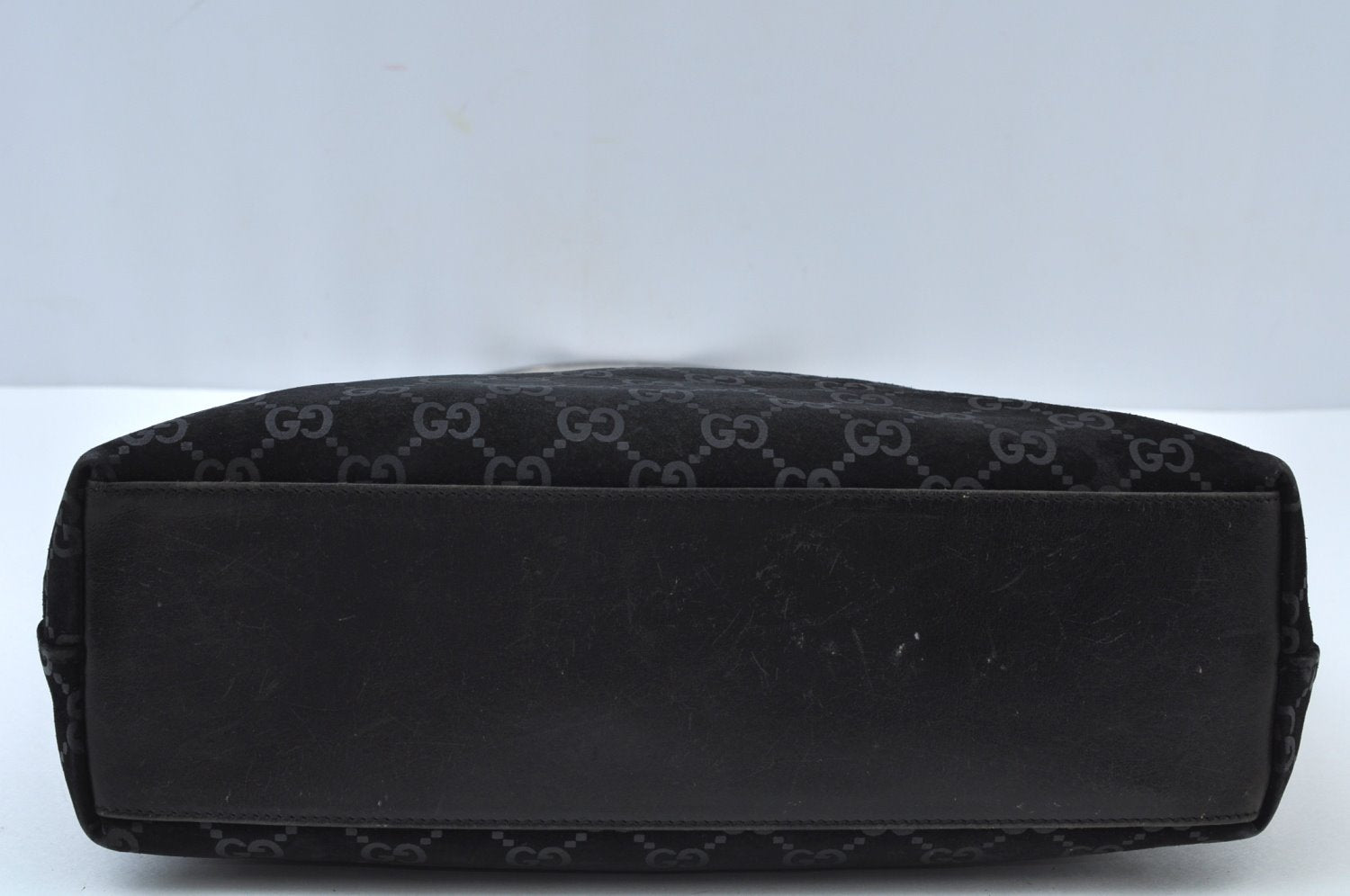 Authentic GUCCI Shoulder Bag GG Suede Leather 0013297 Black K9882