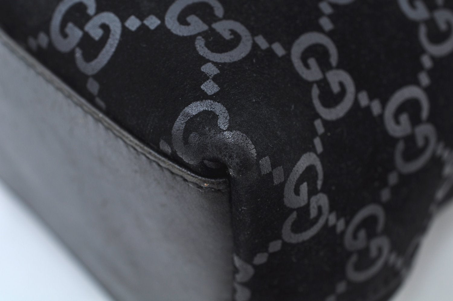 Authentic GUCCI Shoulder Bag GG Suede Leather 0013297 Black K9882