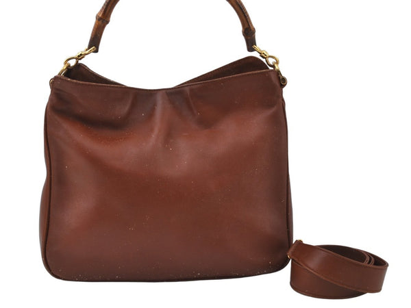 Authentic GUCCI Bamboo 2Way Shoulder Hand Bag Leather Brown Junk K9883