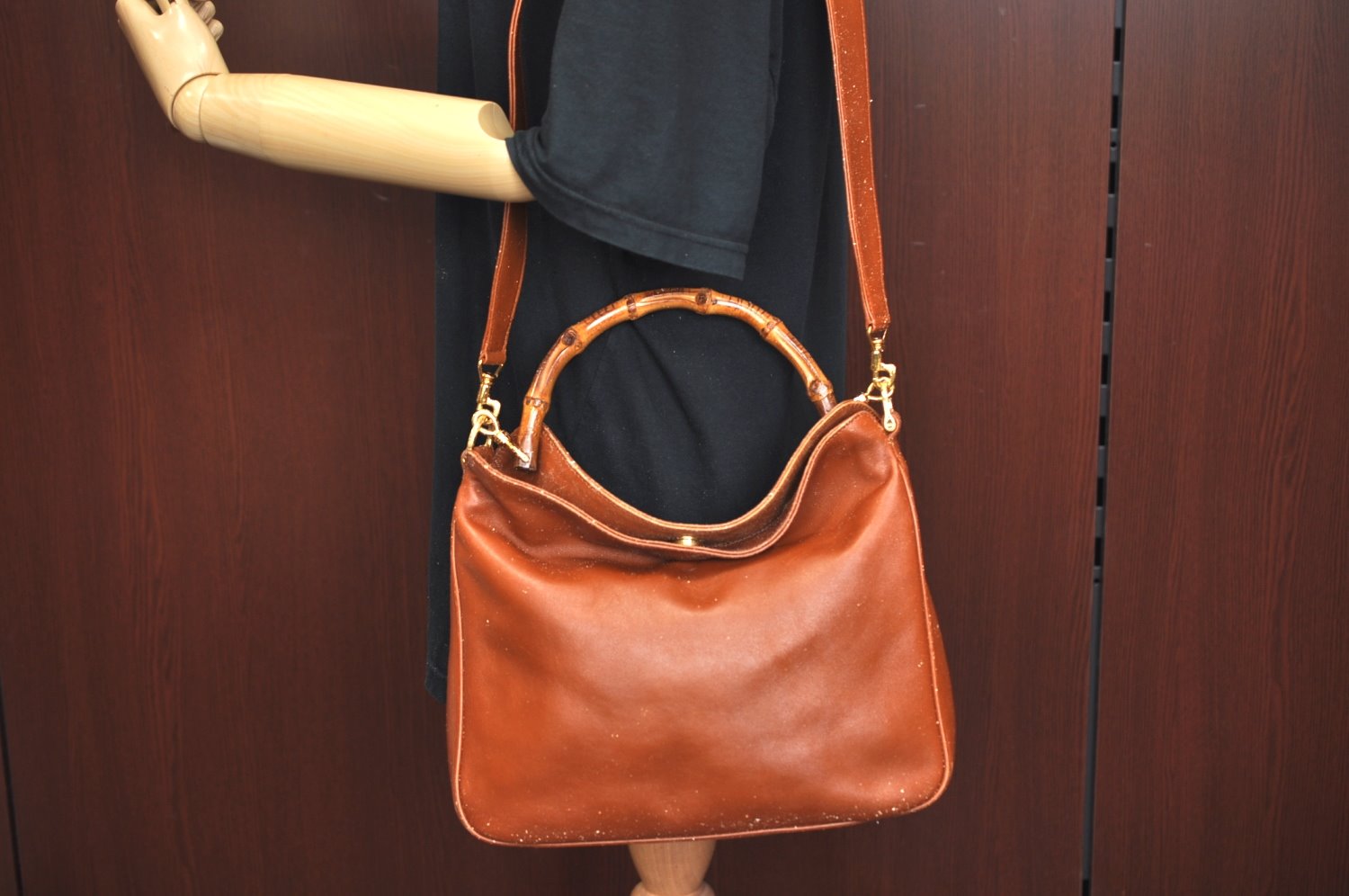 Authentic GUCCI Bamboo 2Way Shoulder Hand Bag Leather Brown Junk K9883