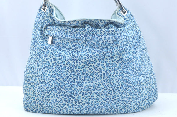 Auth BOTTEGA VENETA Leopard Pattern Nylon 2way Shoulder Bag Light Blue K9887