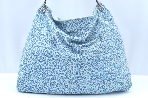 Auth BOTTEGA VENETA Leopard Pattern Nylon 2way Shoulder Bag Light Blue K9887