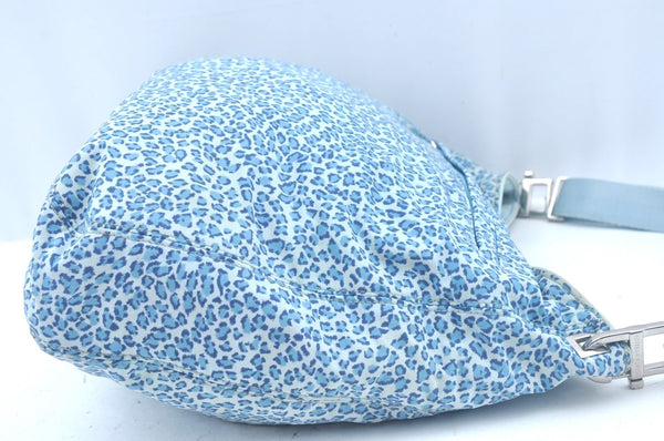 Auth BOTTEGA VENETA Leopard Pattern Nylon 2way Shoulder Bag Light Blue K9887