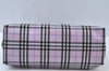 Authentic BURBERRY Vintage Check Hand Bag Nylon Leather Pink K9889