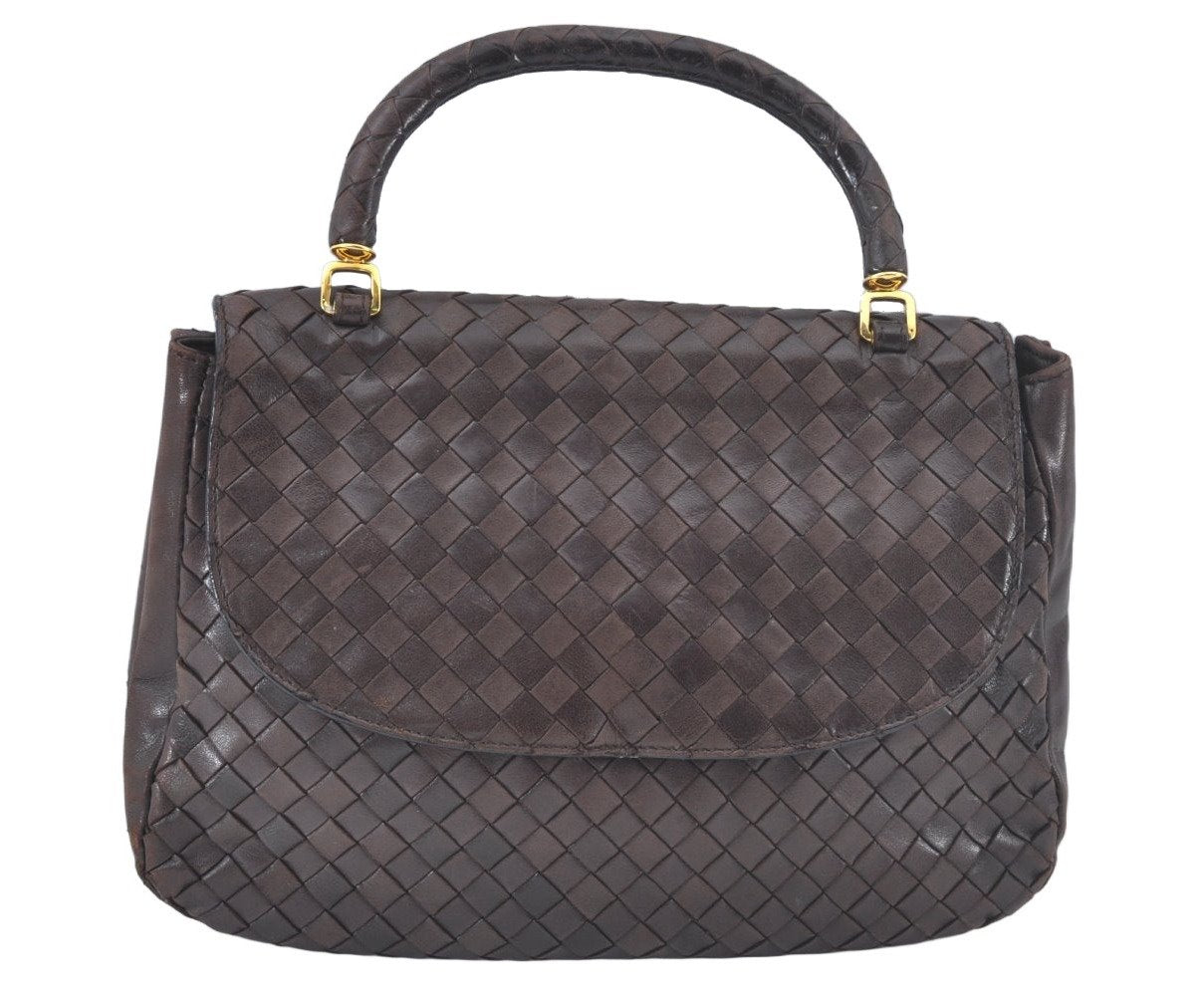 Authentic BOTTEGA VENETA Intrecciato Leather Hand Bag Purse Brown K9894