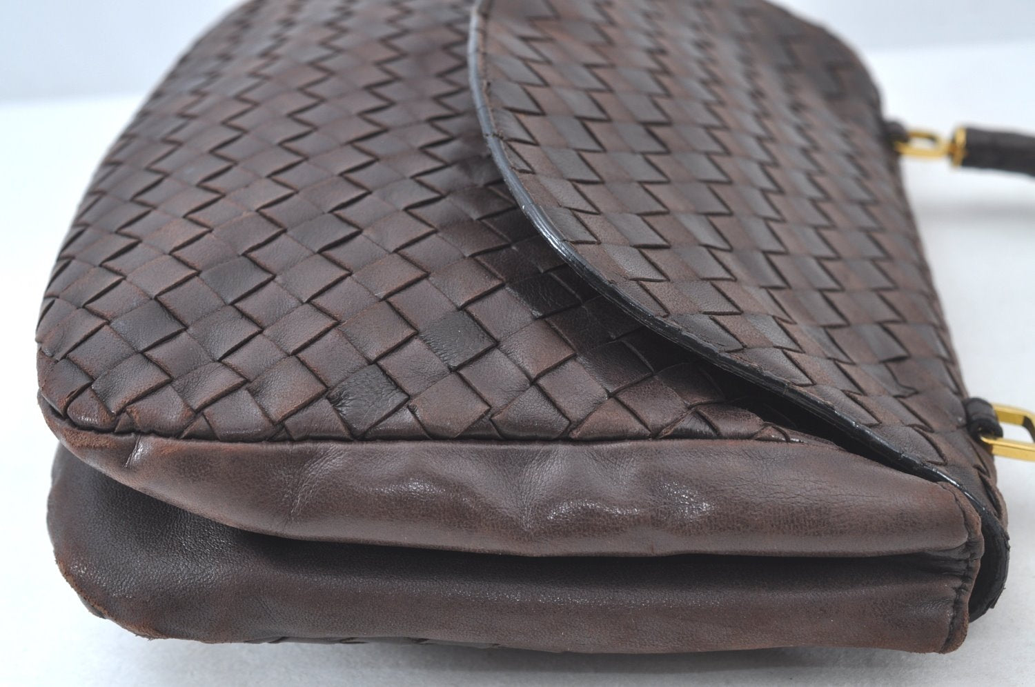 Authentic BOTTEGA VENETA Intrecciato Leather Hand Bag Purse Brown K9894