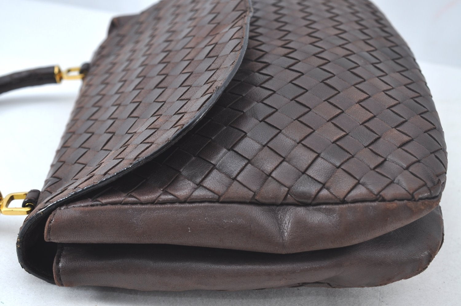 Authentic BOTTEGA VENETA Intrecciato Leather Hand Bag Purse Brown K9894