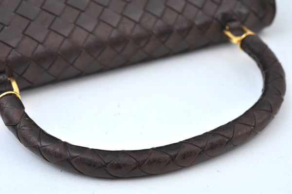 Authentic BOTTEGA VENETA Intrecciato Leather Hand Bag Purse Brown K9894