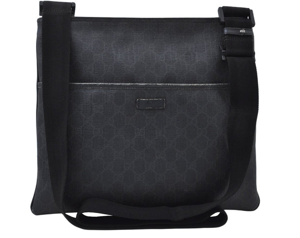 Authentic GUCCI Shoulder Cross Body Bag GG PVC Leather Black K9901