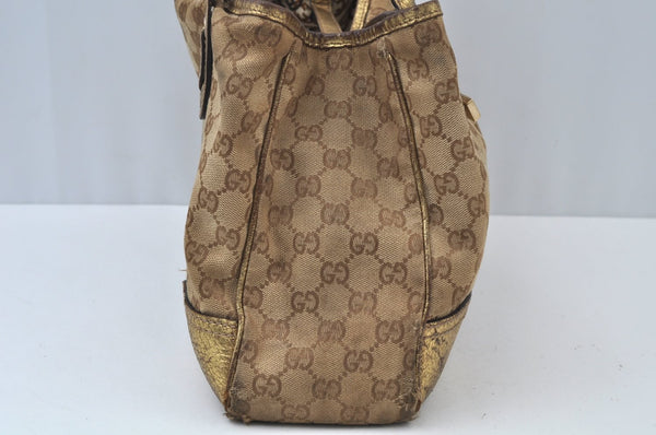 Auth GUCCI Sherry Line Princy Ribbon Tote Bag GG Canvas 163805 Brown Gold K9902