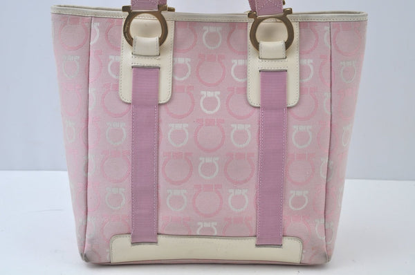 Authentic Salvatore Ferragamo Gancini Canvas Shoulder Tote Bag Pink K9904