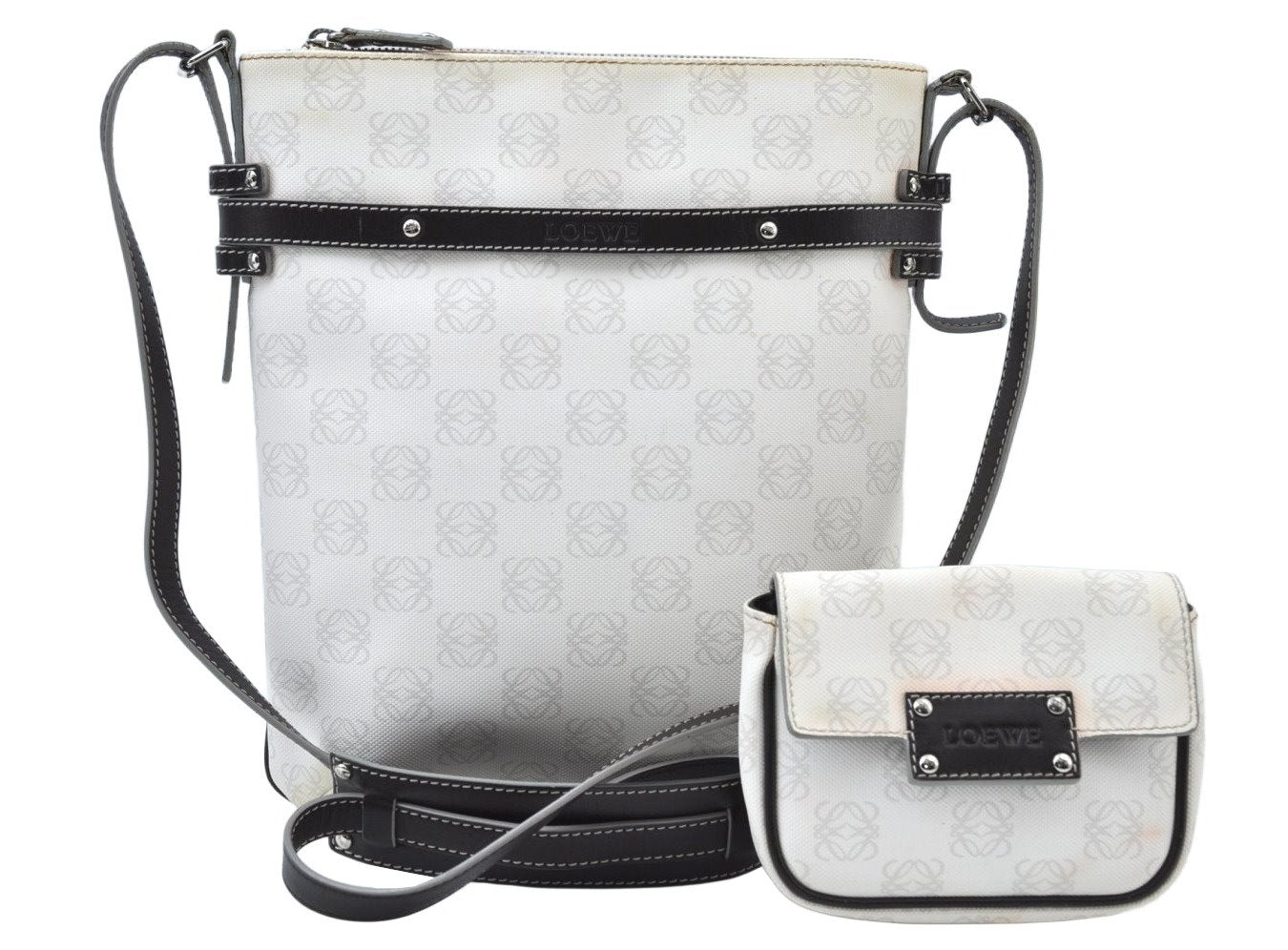 Authentic LOEWE Anagram Shoulder Cross Body Bag Purse PVC Leather White K9906