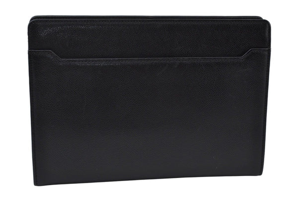 Authentic SAINT LAURENT Clutch Bag Pouch Leather Black YSL K9910