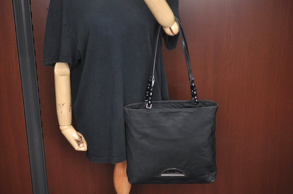 Authentic Christian Dior Shoulder Tote Bag Nylon Leather Black K9911