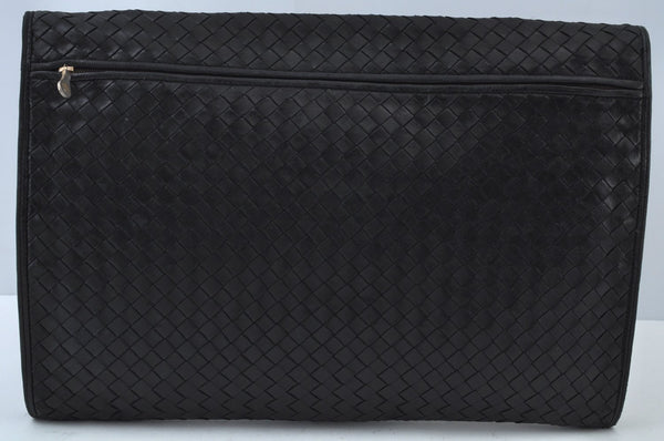 Authentic BOTTEGA VENETA Intrecciato Clutch Hand Bag Leather Black K9914