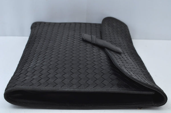 Authentic BOTTEGA VENETA Intrecciato Clutch Hand Bag Leather Black K9914