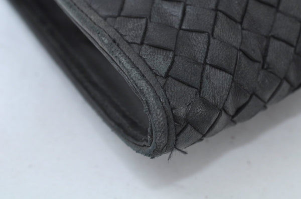 Authentic BOTTEGA VENETA Intrecciato Clutch Hand Bag Leather Black K9914