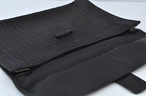 Authentic BOTTEGA VENETA Intrecciato Clutch Hand Bag Leather Black K9914