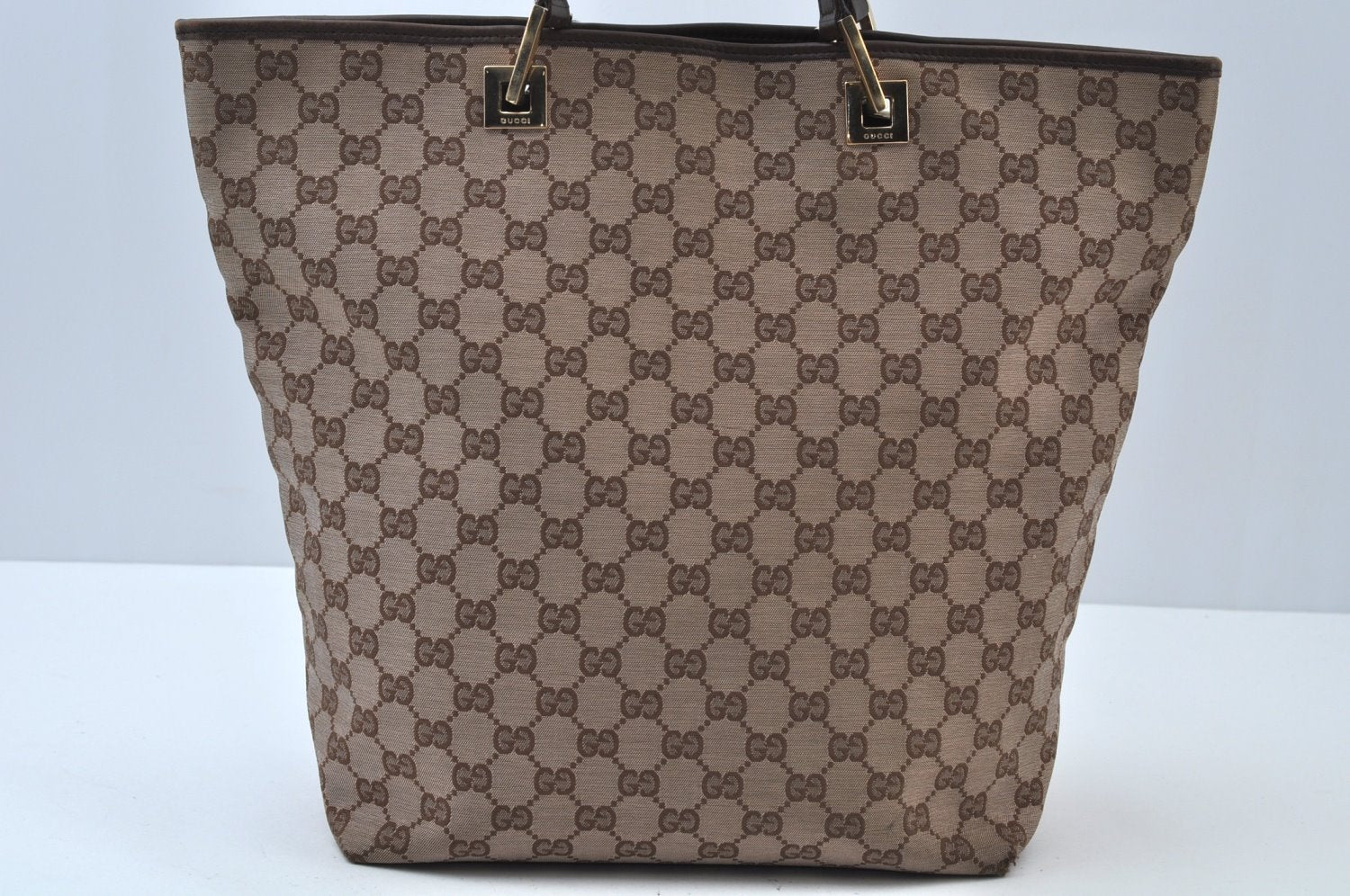 Authentic GUCCI Vintage Shoulder Tote Bag GG Canvas Leather Brown K9919