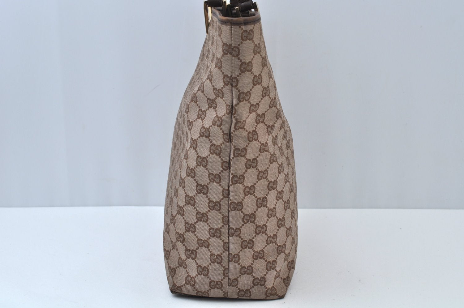 Authentic GUCCI Vintage Shoulder Tote Bag GG Canvas Leather Brown K9919