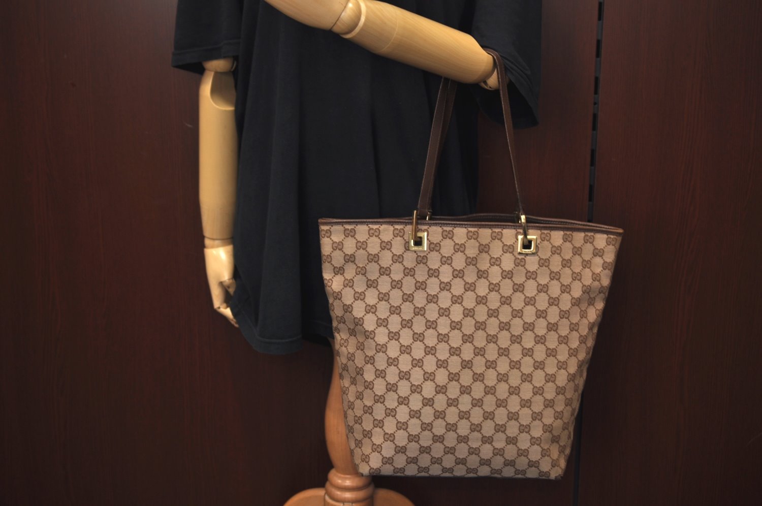 Authentic GUCCI Vintage Shoulder Tote Bag GG Canvas Leather Brown K9919