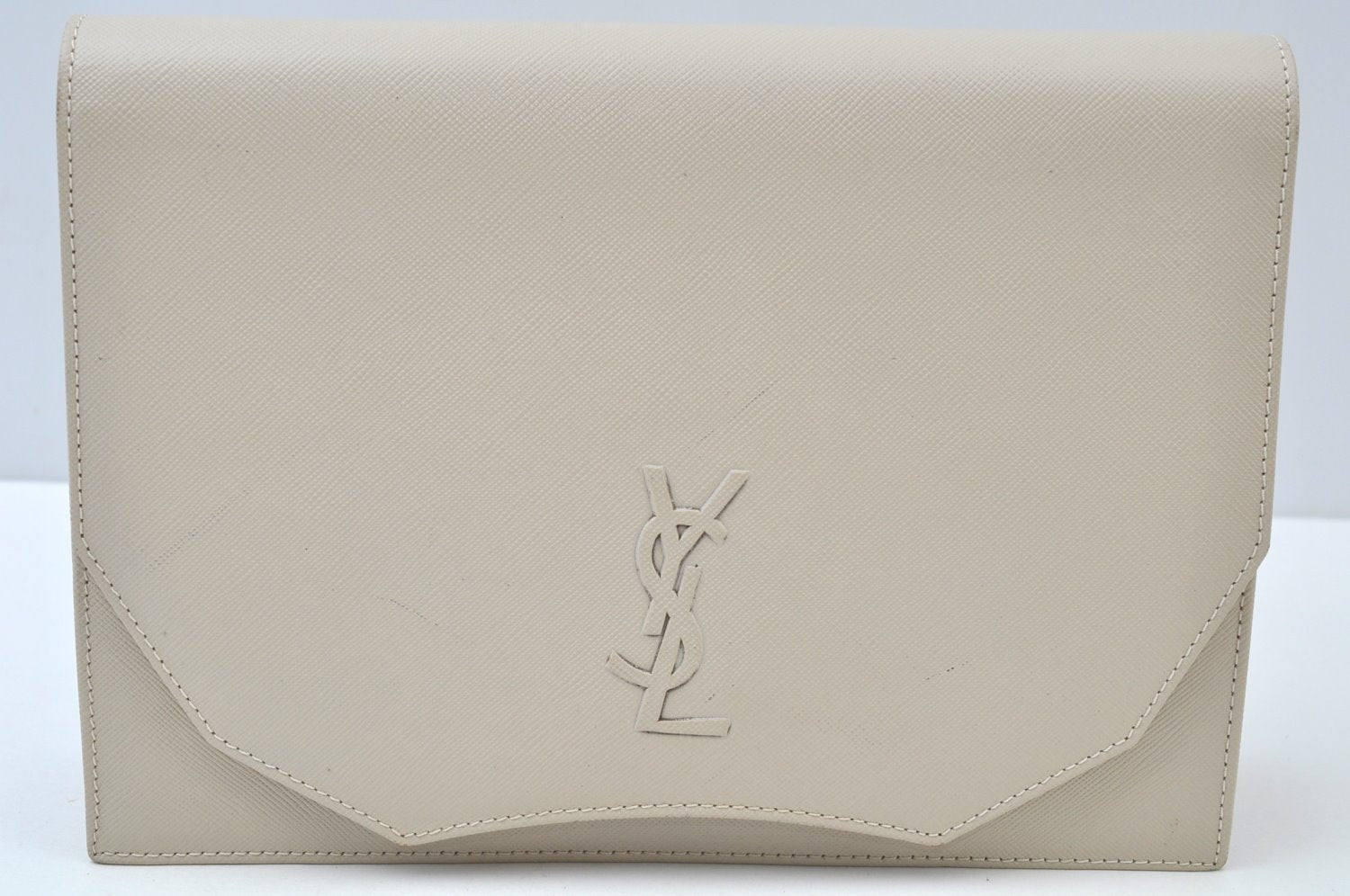 Authentic YVES SAINT LAURENT Clutch Hand Bag Purse Leather White K9920