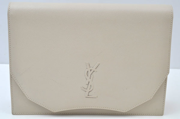 Authentic YVES SAINT LAURENT Clutch Hand Bag Purse Leather White K9920