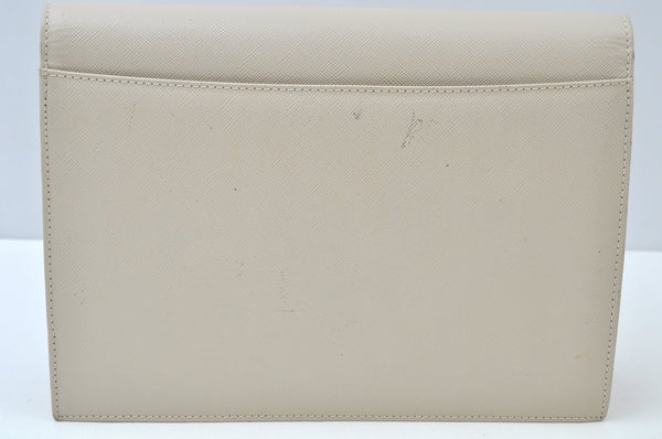 Authentic YVES SAINT LAURENT Clutch Hand Bag Purse Leather White K9920