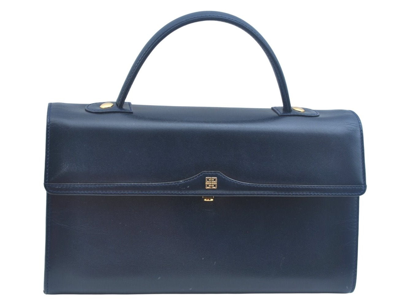 Authentic GIVENCHY Leather 2way Shoulder Hand Bag Navy Blue K9928