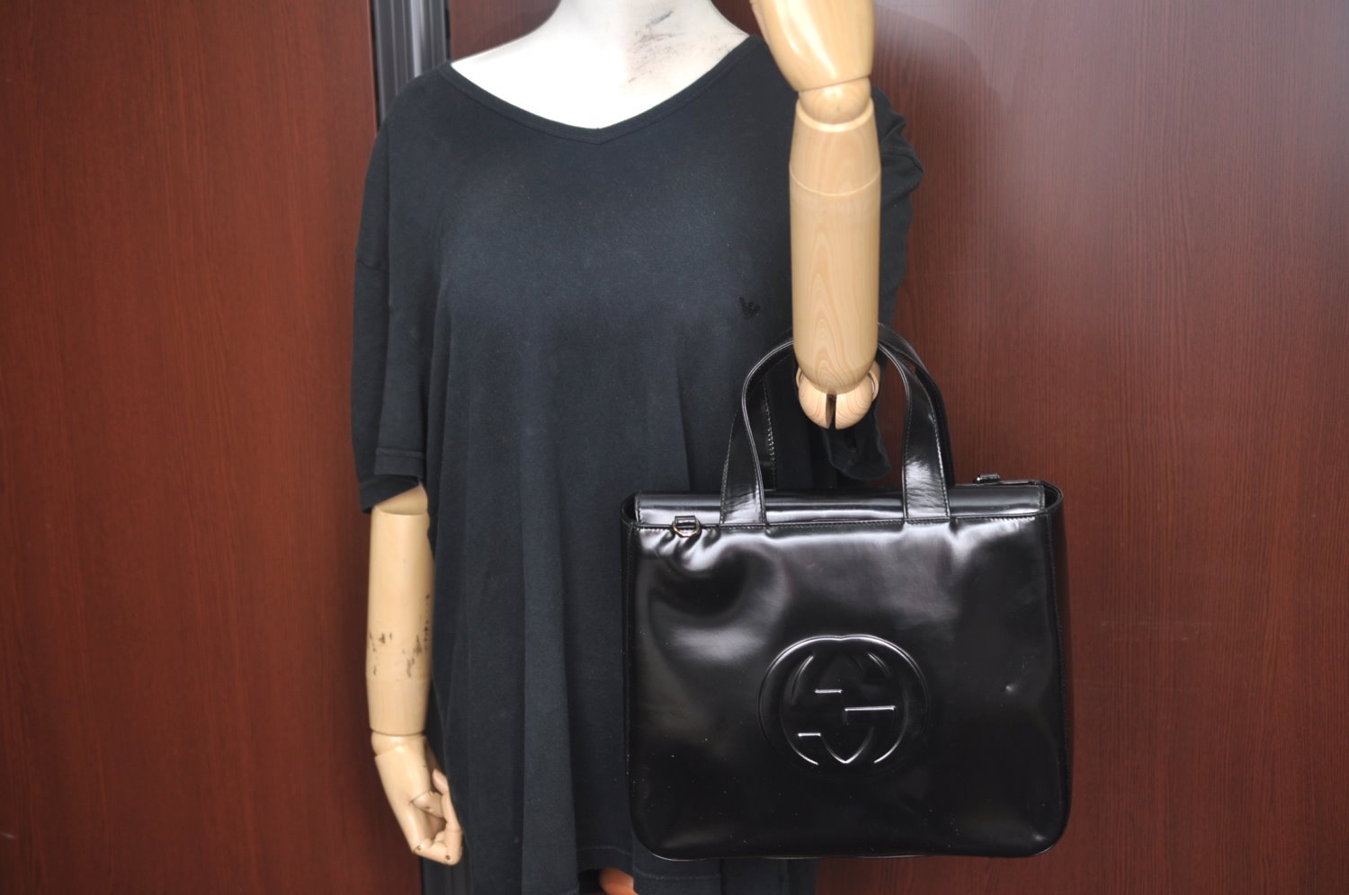 Authentic GUCCI Hand Bag Leather Black Junk K9933