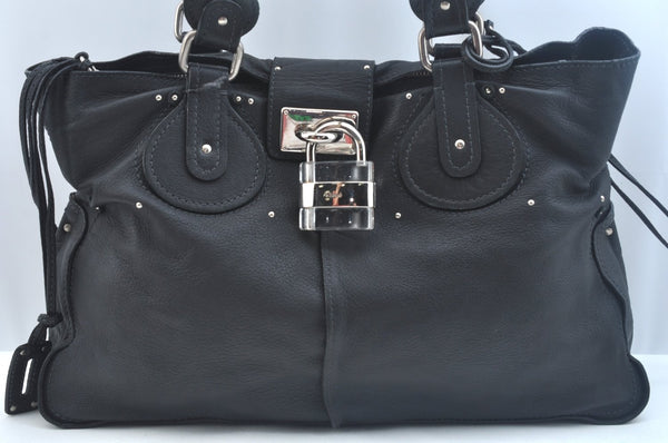 Authentic Chloe Paddington Leather Shoulder Bag Black K9935