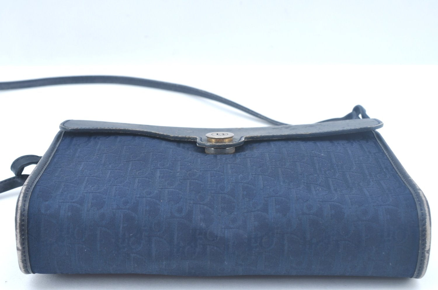 Auth Christian Dior Trotter Shoulder Cross Body Bag Canvas Leather Navy K9939