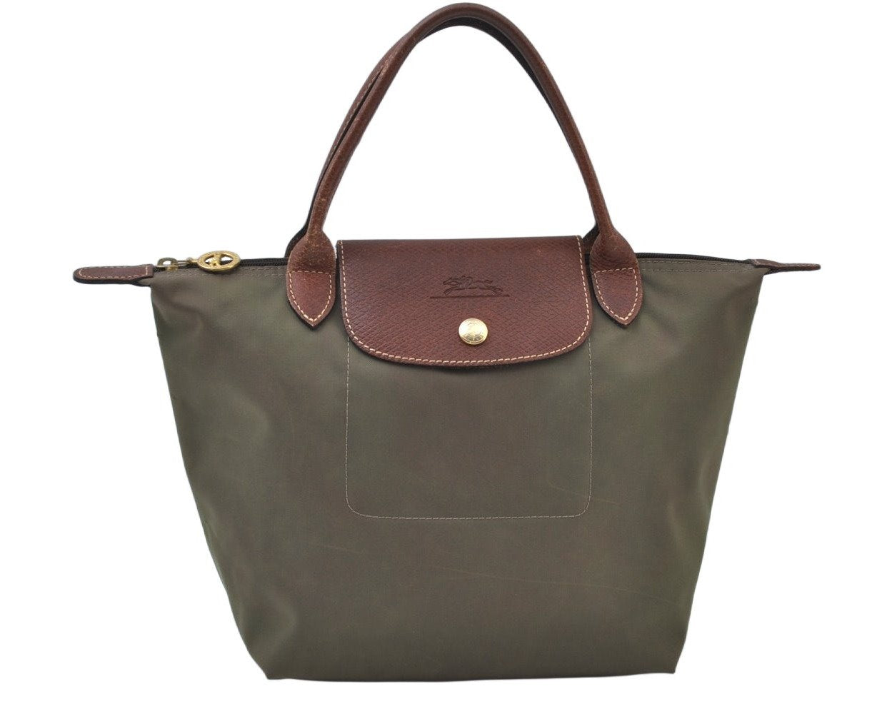 Auth Longchamp Le Pliage Shopper Size S Tote Bag Nylon Leather Khaki Green K9942