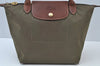 Auth Longchamp Le Pliage Shopper Size S Tote Bag Nylon Leather Khaki Green K9942