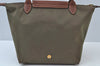 Auth Longchamp Le Pliage Shopper Size S Tote Bag Nylon Leather Khaki Green K9942