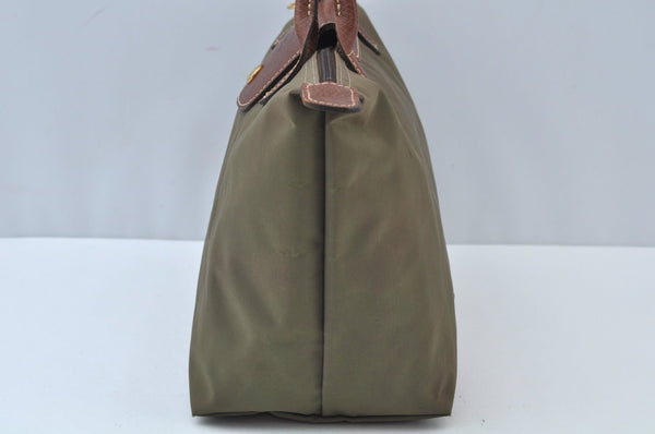 Auth Longchamp Le Pliage Shopper Size S Tote Bag Nylon Leather Khaki Green K9942