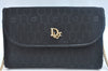 Authentic Christian Dior Honeycomb Chain Shoulder Cross Bag Canvas Black K9944