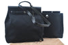 Authentic HERMES Her Bag MM 2Way Shoulder Hand Bag Canvas Leather Black K9946