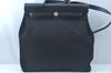 Authentic HERMES Her Bag MM 2Way Shoulder Hand Bag Canvas Leather Black K9946