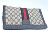 Authentic GUCCI Sherry Line Clutch Hand Bag Purse GG PVC Leather Navy Blue K9948