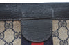 Authentic GUCCI Sherry Line Clutch Hand Bag Purse GG PVC Leather Navy Blue K9948