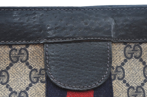 Authentic GUCCI Sherry Line Clutch Hand Bag Purse GG PVC Leather Navy Blue K9948