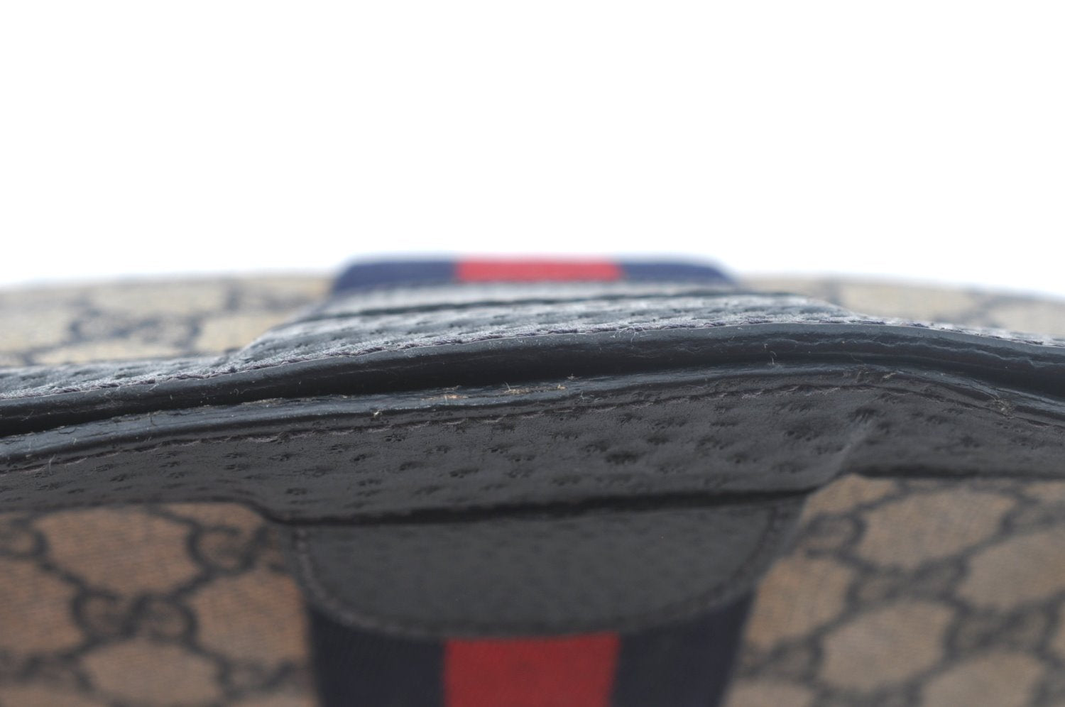 Authentic GUCCI Sherry Line Clutch Hand Bag Purse GG PVC Leather Navy Blue K9948