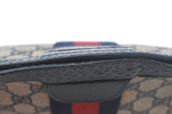 Authentic GUCCI Sherry Line Clutch Hand Bag Purse GG PVC Leather Navy Blue K9948