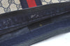 Authentic GUCCI Sherry Line Clutch Hand Bag Purse GG PVC Leather Navy Blue K9948