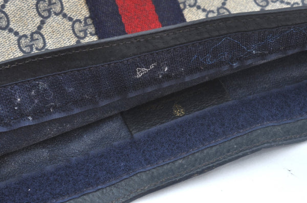 Authentic GUCCI Sherry Line Clutch Hand Bag Purse GG PVC Leather Navy Blue K9948