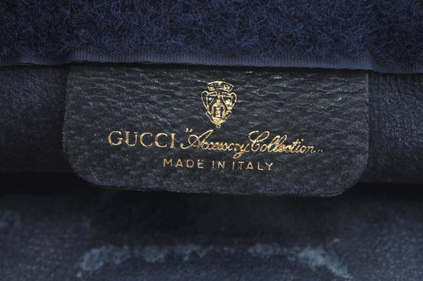 Authentic GUCCI Sherry Line Clutch Hand Bag Purse GG PVC Leather Navy Blue K9948
