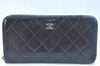 Authentic CHANEL Calf Skin Long Wallet Black CC Logo Junk K9952