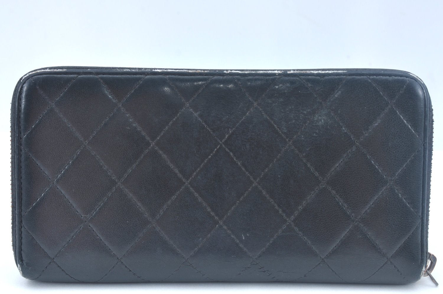 Authentic CHANEL Calf Skin Long Wallet Black CC Logo Junk K9952