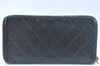 Authentic CHANEL Calf Skin Long Wallet Black CC Logo Junk K9952